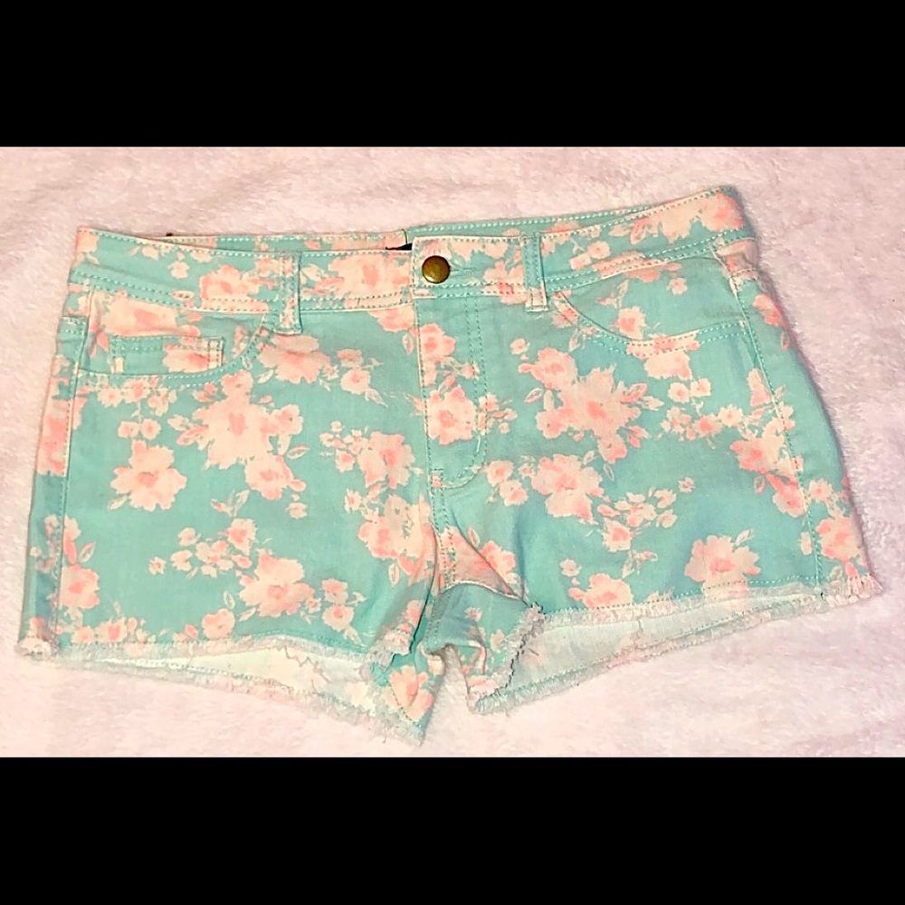 Floral pale turquoise shorts